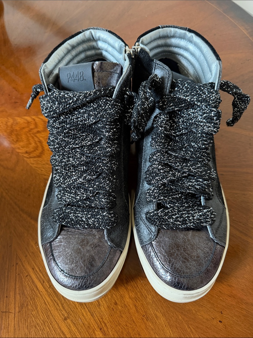 P448 Women’s High-Top Sneakers in Black Leather Size 40, 9.5